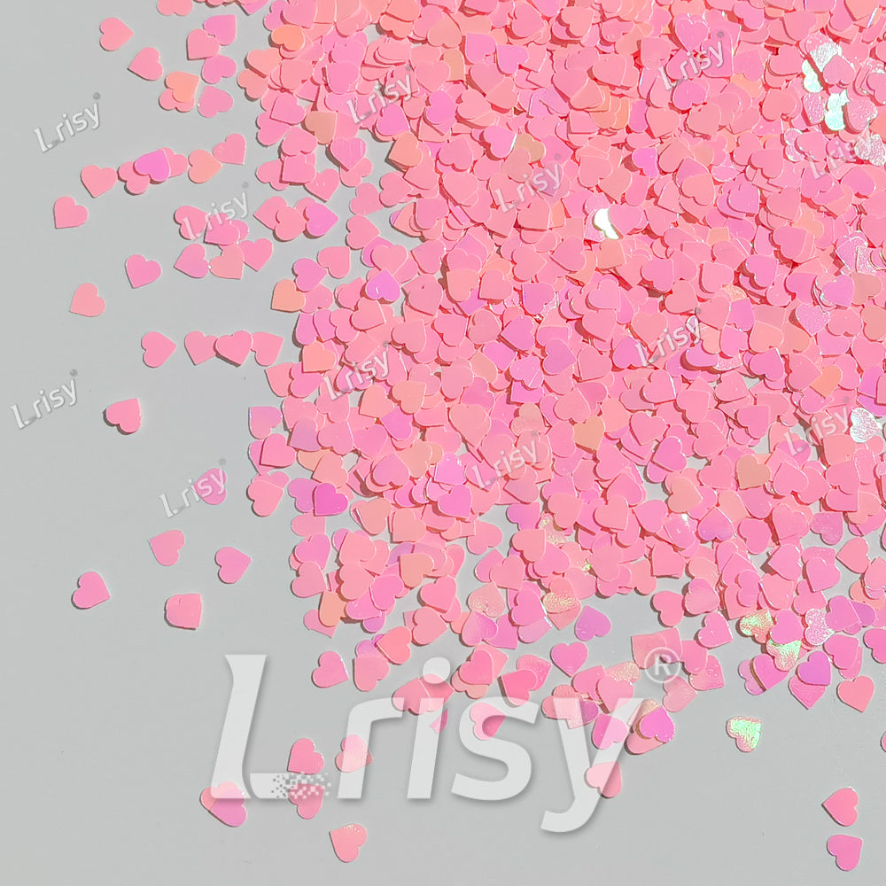 4mm Heart Shapes Rose Pink Glitter C018R