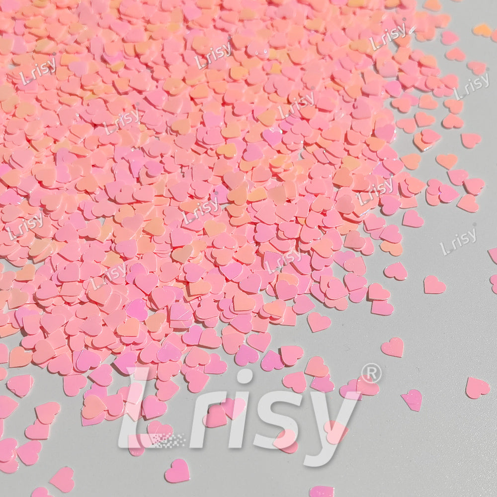 4mm Heart Shapes Rose Pink Glitter C018R