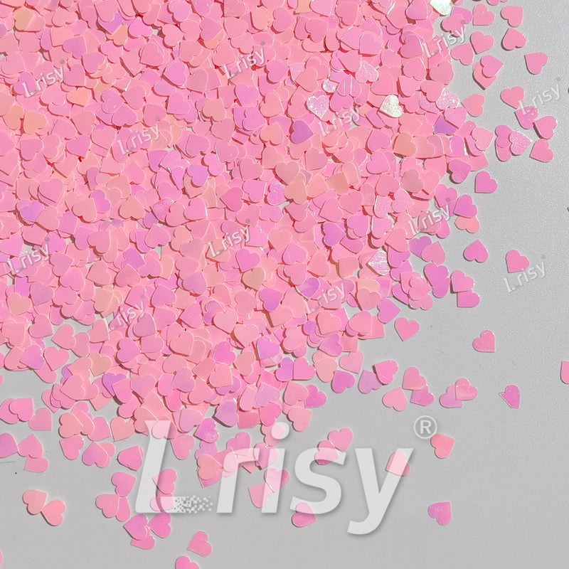 4mm Heart Shapes Rose Pink Glitter C018R