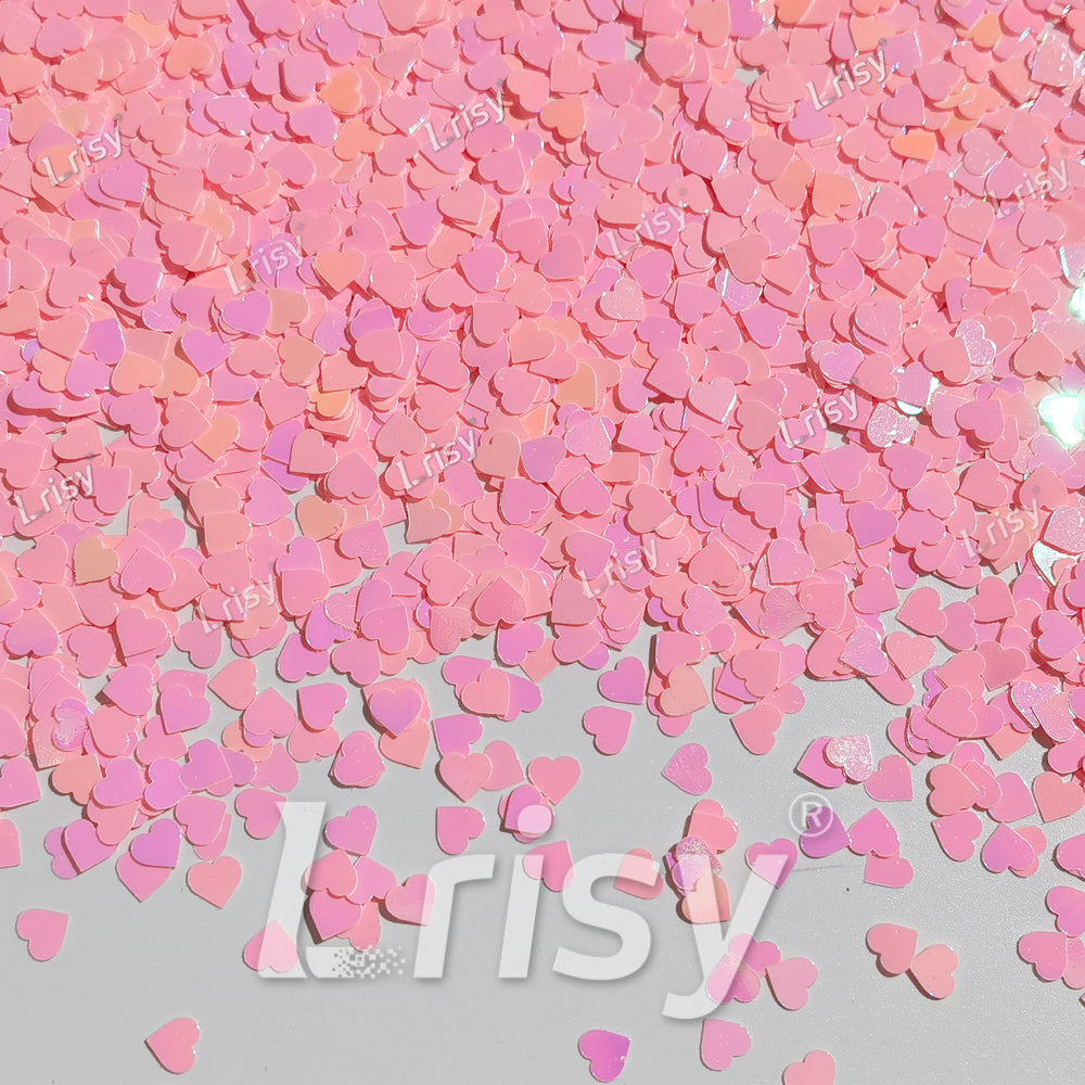 4mm Heart Shapes Rose Pink Glitter C018R