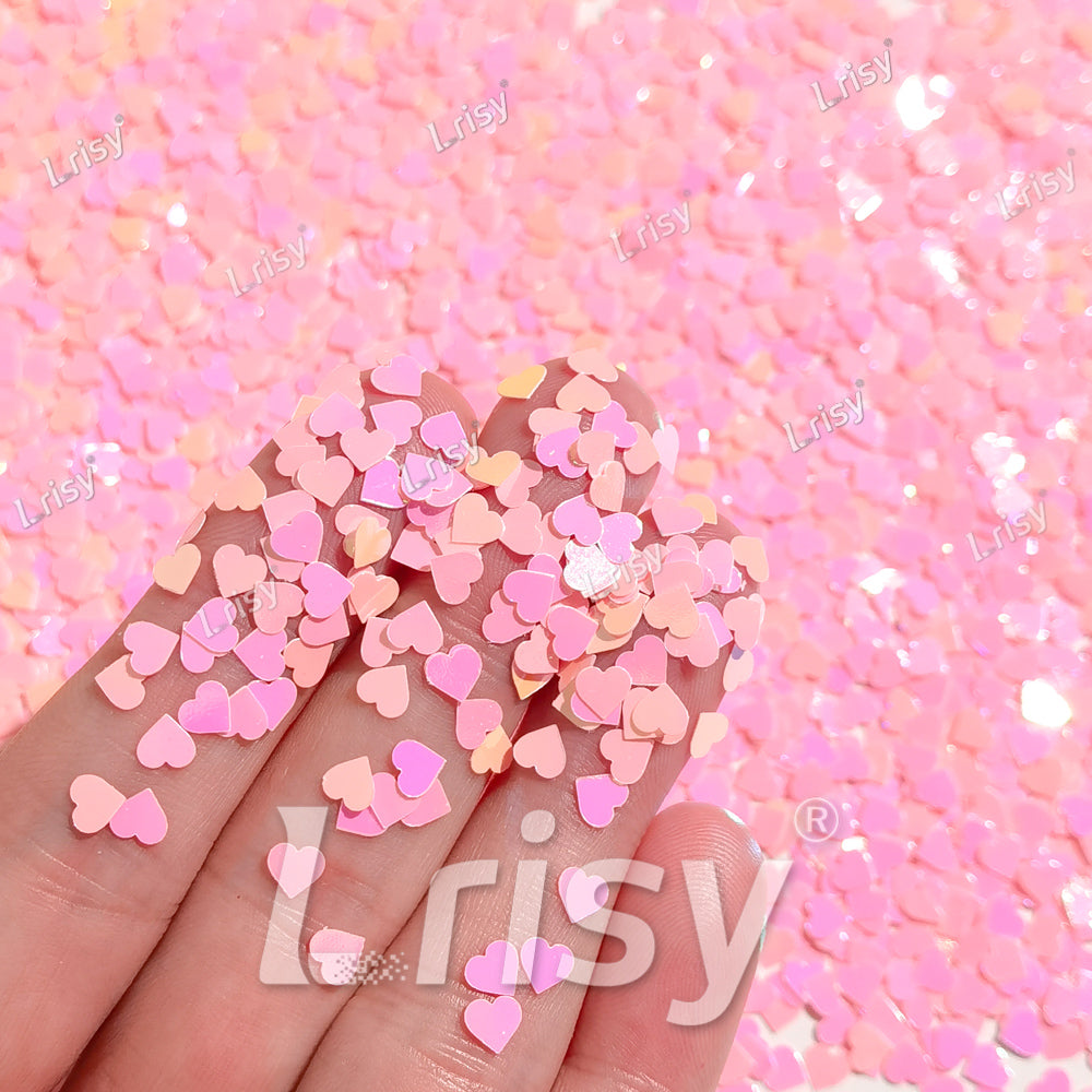 4mm Heart Shapes Rose Pink Glitter C018R