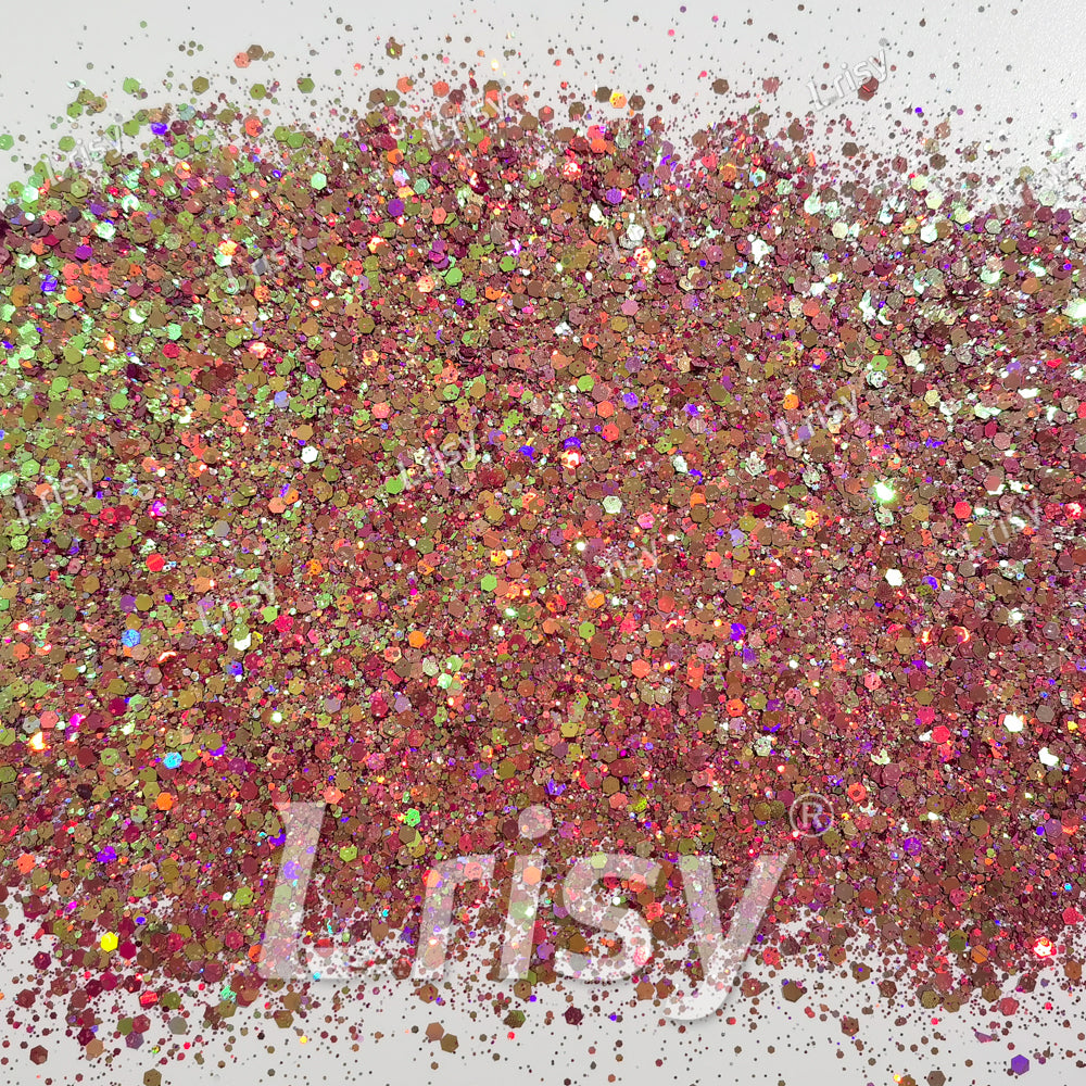General Mixed Rose Red To Green Color Shift Solvent Resistant Glitter S-BSL207