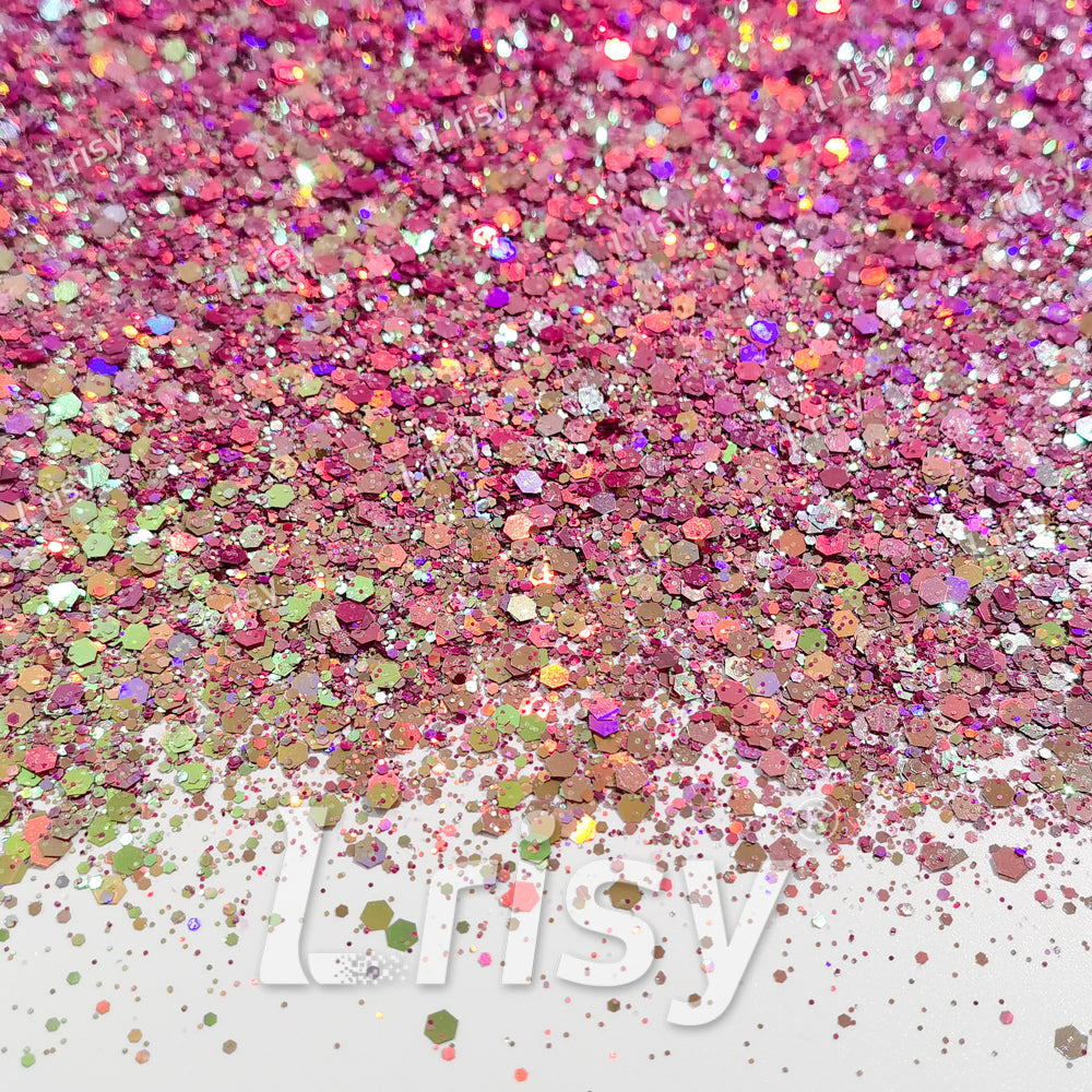 General Mixed Rose Red To Green Color Shift Solvent Resistant Glitter S-BSL207