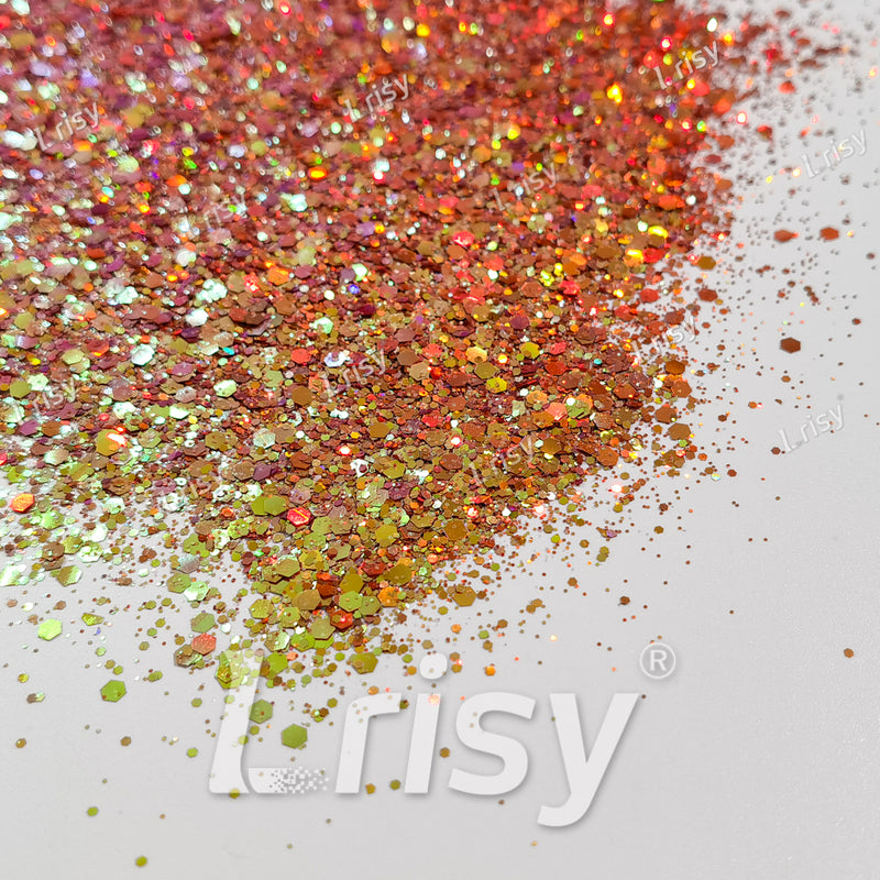General Mixed Orange To Green Color Shift Solvent Resistant Glitter S-BSL203