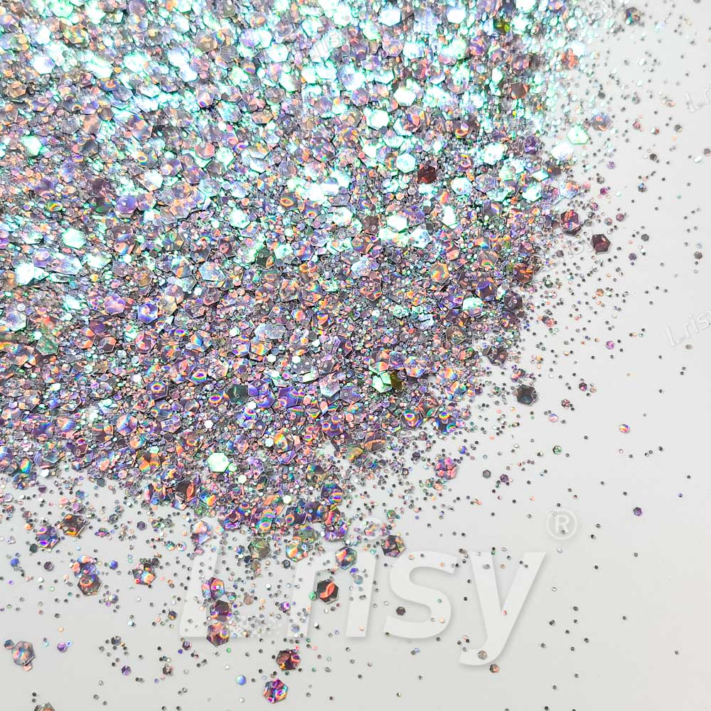 Fine & Chunky Mixed Holographic & Color Shift Pale Pink Glitter LAD01