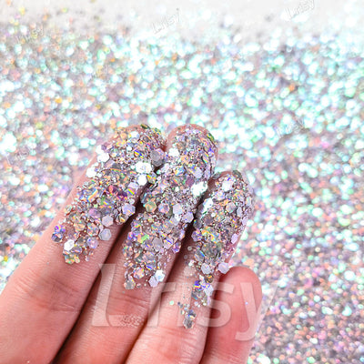 Fine & Chunky Mixed Holographic & Color Shift Pale Pink Glitter LAD01