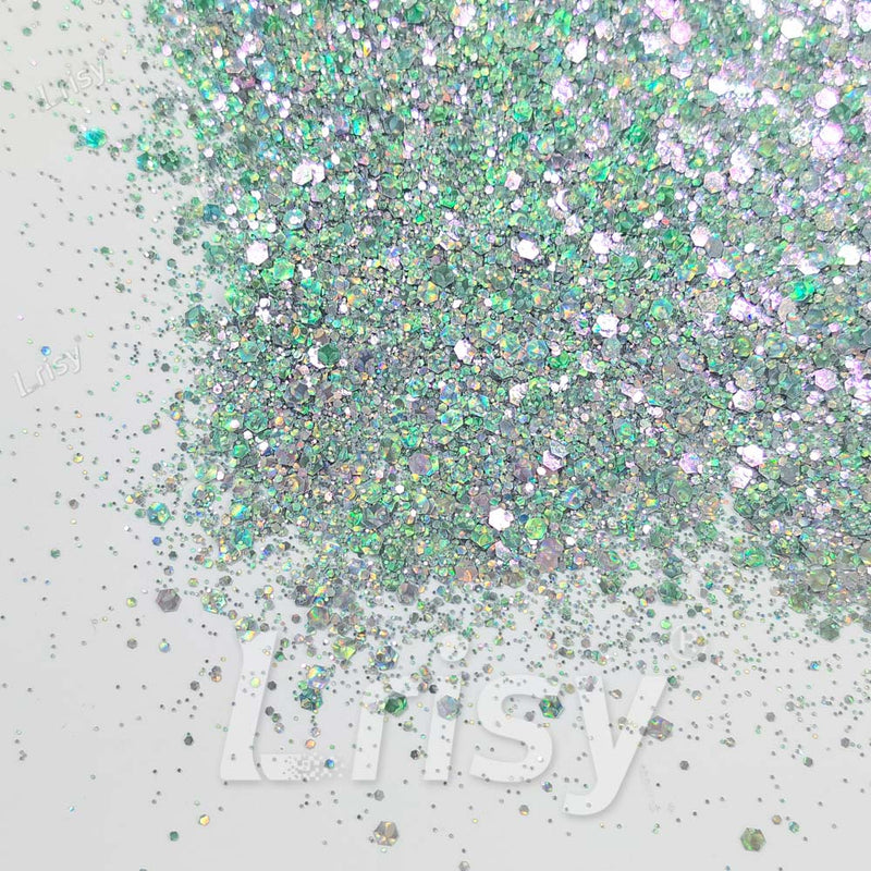 Fine & Chunky Mixed Holographic & Color Shift Emerald Green Glitter LAD09