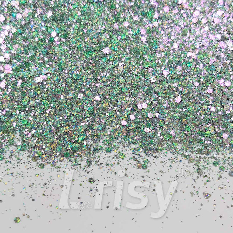 Fine & Chunky Mixed Holographic & Color Shift Emerald Green Glitter LAD09