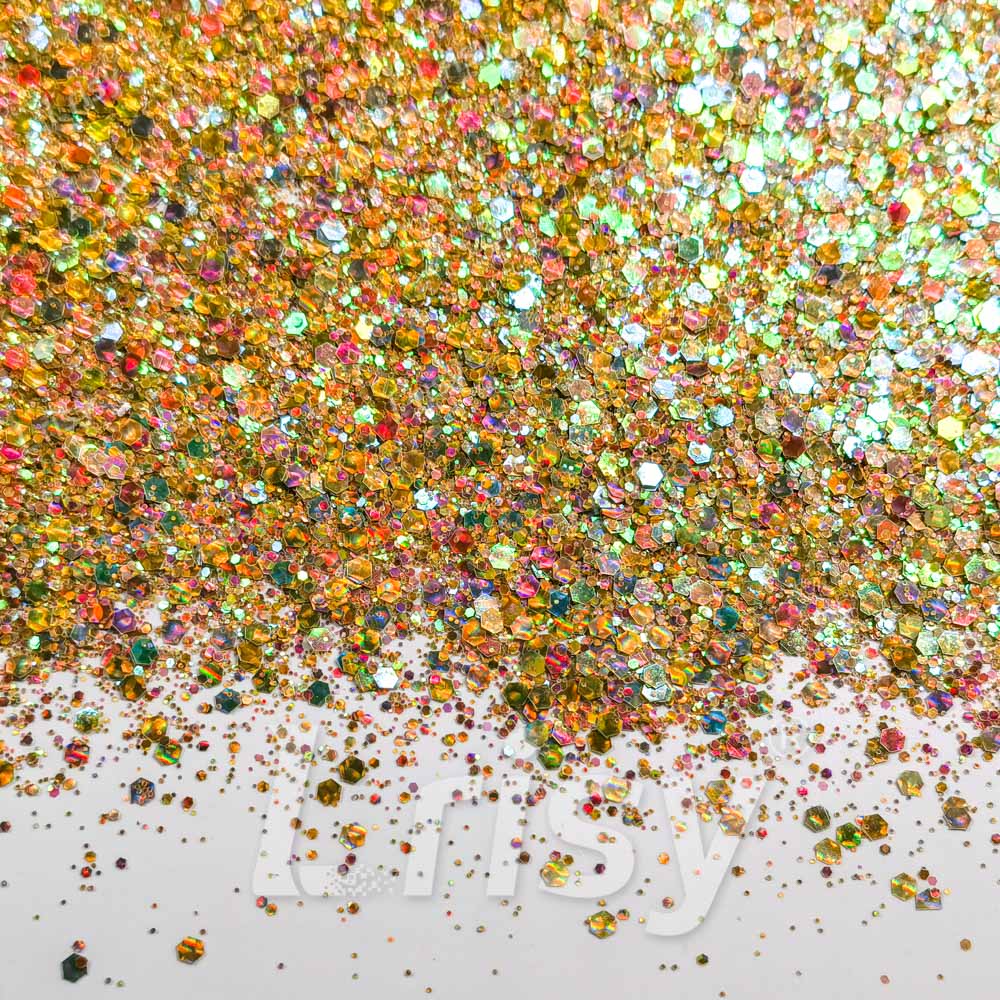Fine & Chunky Mixed Holographic & Color Shift Orange Gold Glitter LAD05
