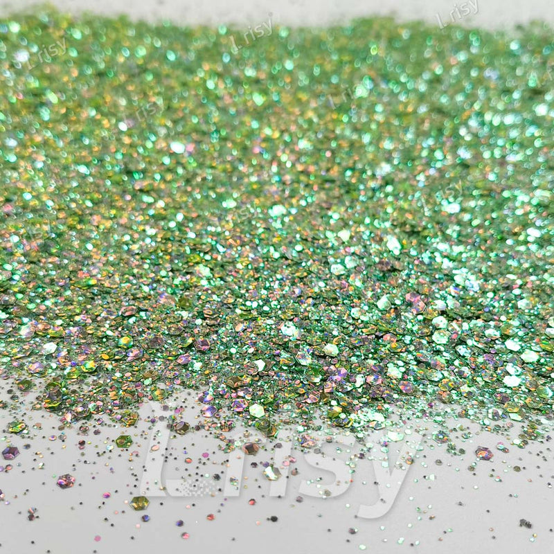 Fine & Chunky Mixed Holographic & Color Shift Spa Green Glitter LAD08