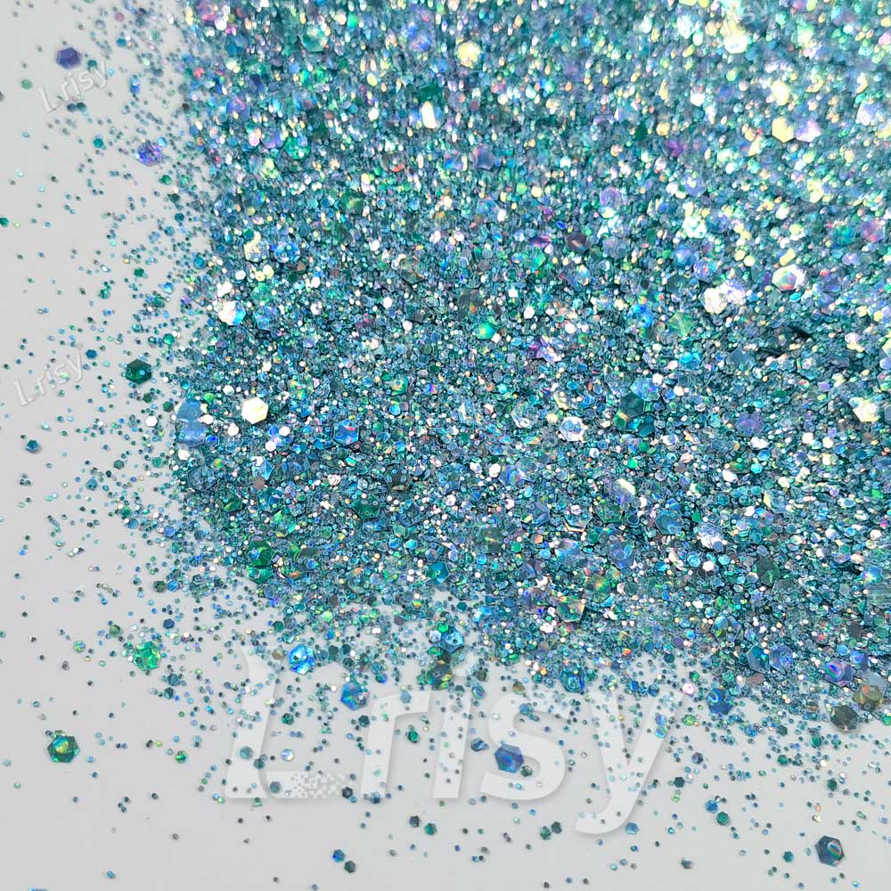 Fine & Chunky Mixed Holographic & Color Shift Ocean Green Glitter LAD03