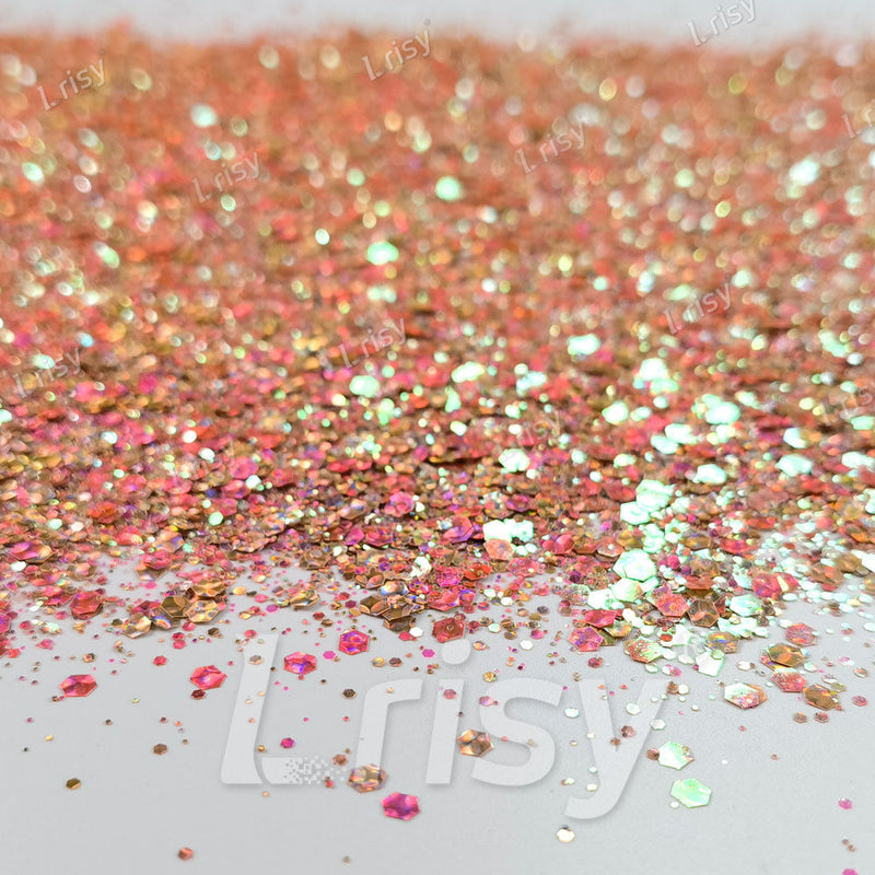 Fine & Chunky Mixed Holographic & Color Shift Rose Gold Glitter LAD11