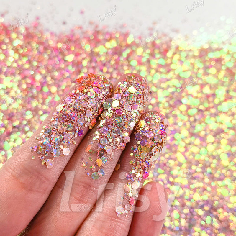 Fine & Chunky Mixed Holographic & Color Shift Rose Gold Glitter LAD11