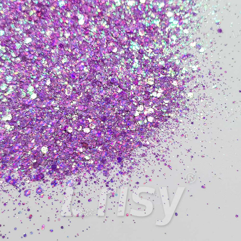 Fine & Chunky Mixed Holographic & Color Shift Lilac Purple Glitter LAD10