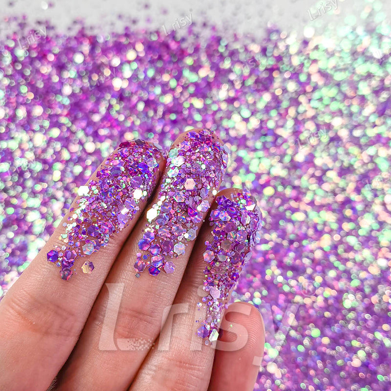 Fine & Chunky Mixed Holographic & Color Shift Lilac Purple Glitter LAD10
