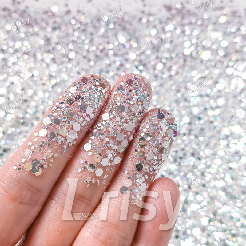 Fine & Chunky Mixed Diamond Mirror Silver Glitter (High Brightness) GSY001A
