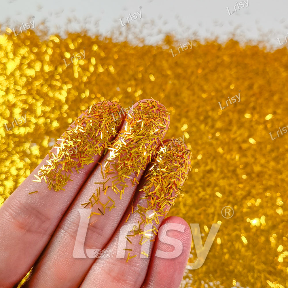 0.3x3.0mm Strip Shaped Golden Solid Color Glitter B0221