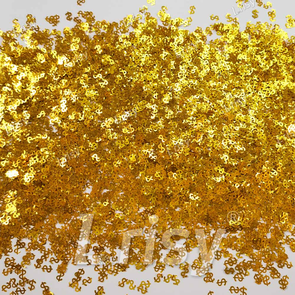 7mm Dollar Sign Shaped Golden Solid Color High Brightness Glitter B0221