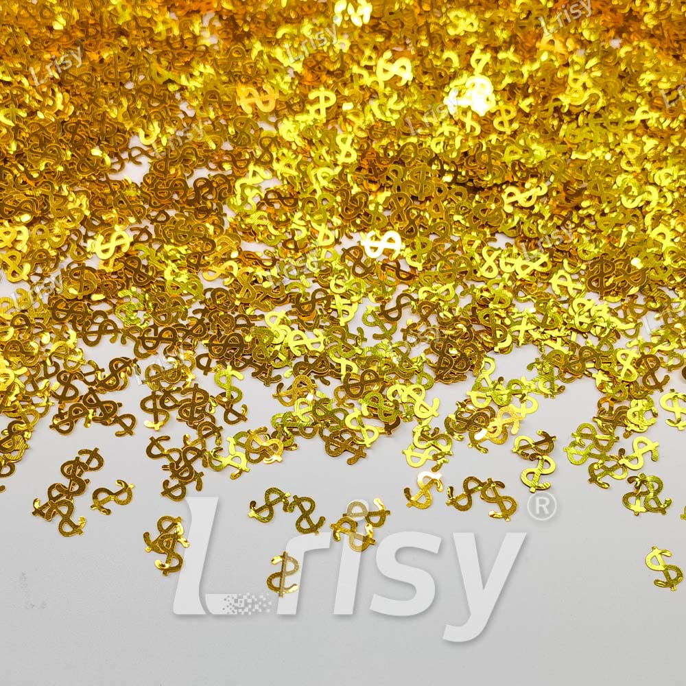 7mm Dollar Sign Shaped Golden Solid Color High Brightness Glitter B0221