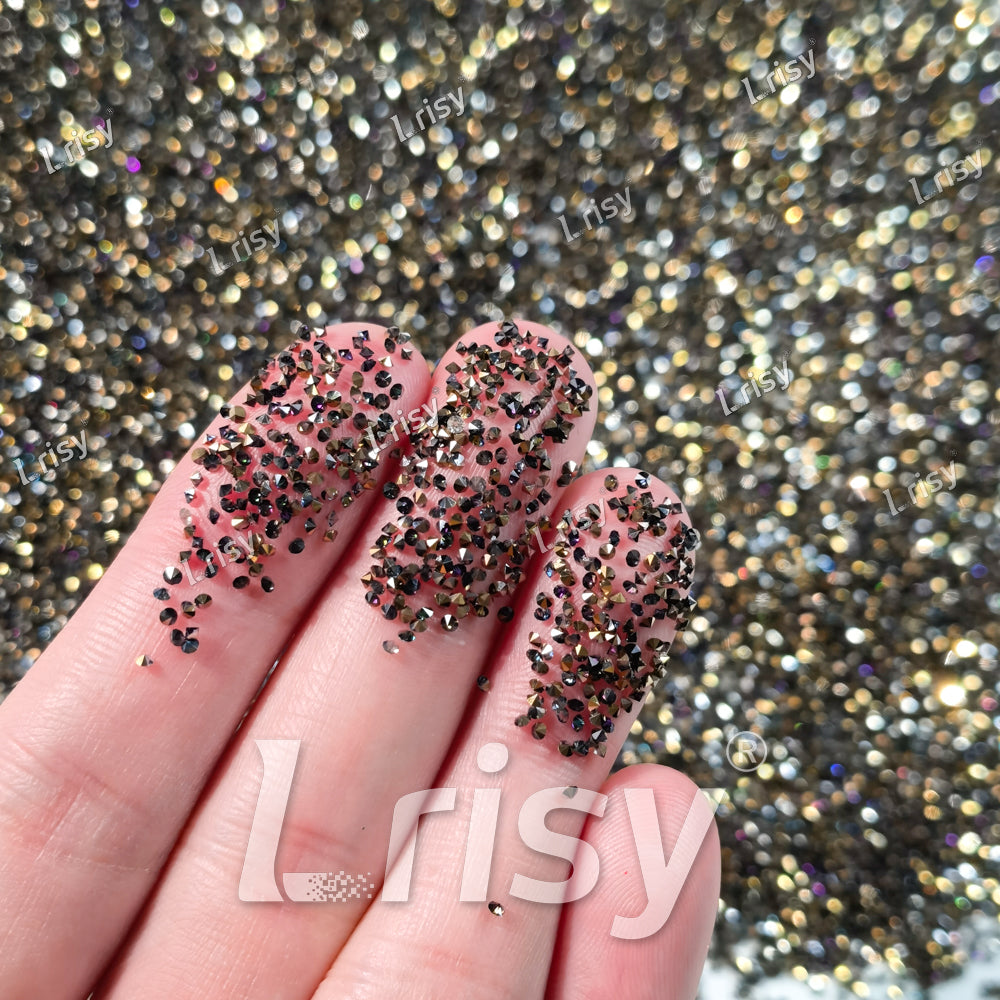 0.8-1mm Holographic Gold Pointed Back Rhinestones PRS200