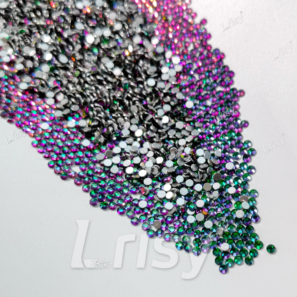 1.9-2.1mm Flame Green To  Purple Flat back Rhinestones FBRS042