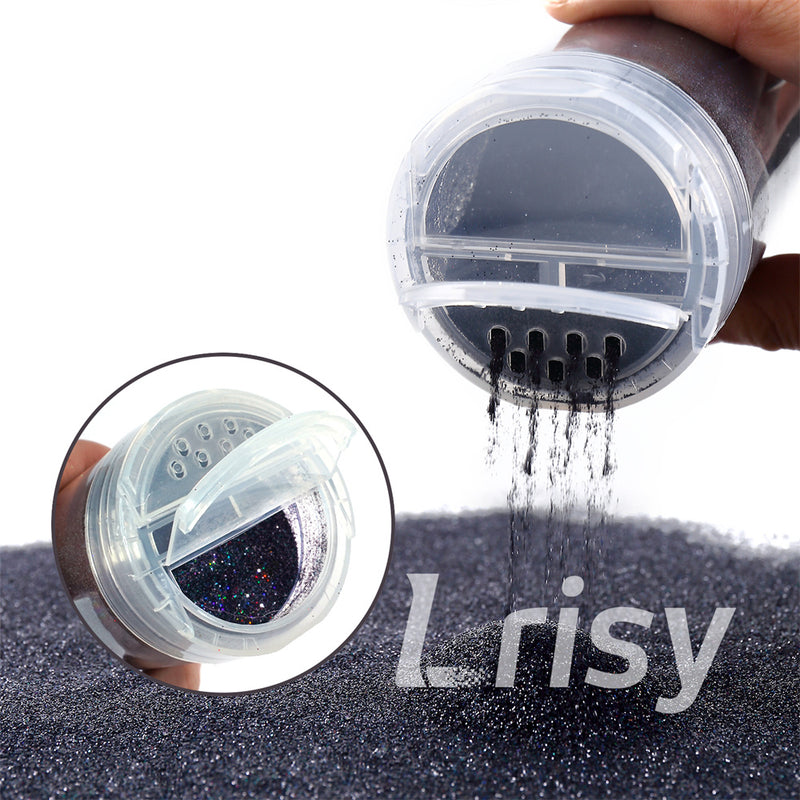 Lrisy Holographic Extra Fine Glitter Powder with Shaker Lid 140g/4.5oz (Ultra Thin Holographic Black/LB01000)