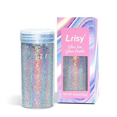 Lrisy Holographic Extra Fine Glitter Powder with Shaker Lid 140g/4.5oz (Ultra Thin Holographic Silver/LB0100)