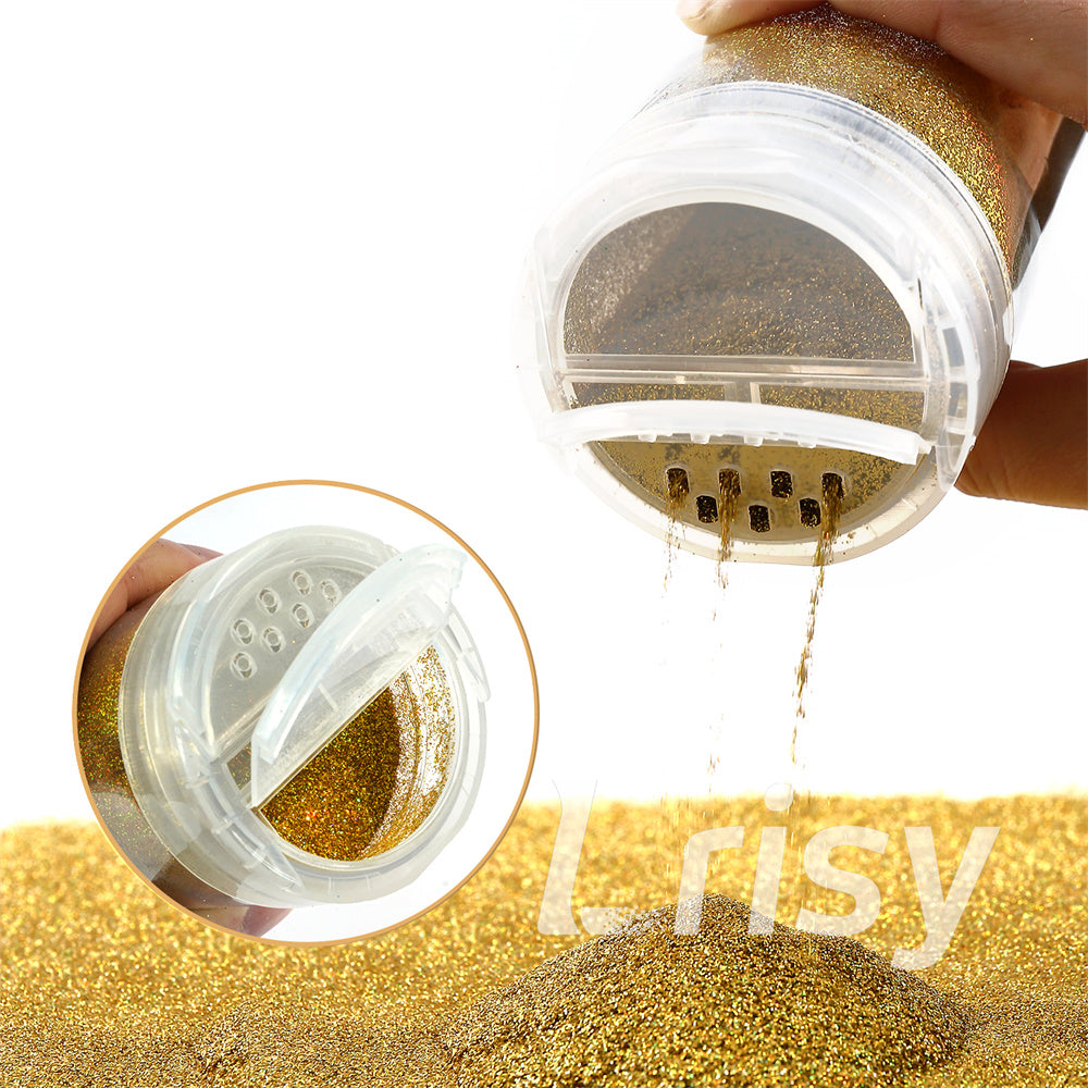 Lrisy Holographic Extra Fine Glitter Powder with Shaker Lid 140g/4.5oz (Ultra Thin Holographic Gold/LB0210)