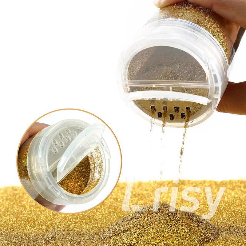 Lrisy Holographic Extra Fine Glitter Powder with Shaker Lid 140g/4.5oz (Ultra Thin Holographic Gold/LB0210)