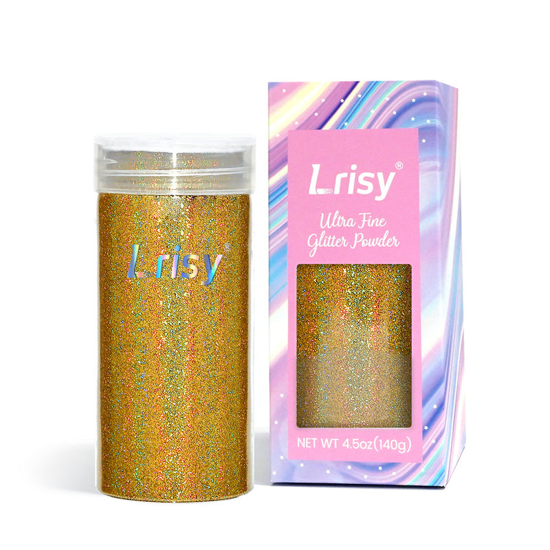 Lrisy Holographic Extra Fine Glitter Powder with Shaker Lid 140g/4.5oz (Ultra Thin Holographic Gold/LB0210)