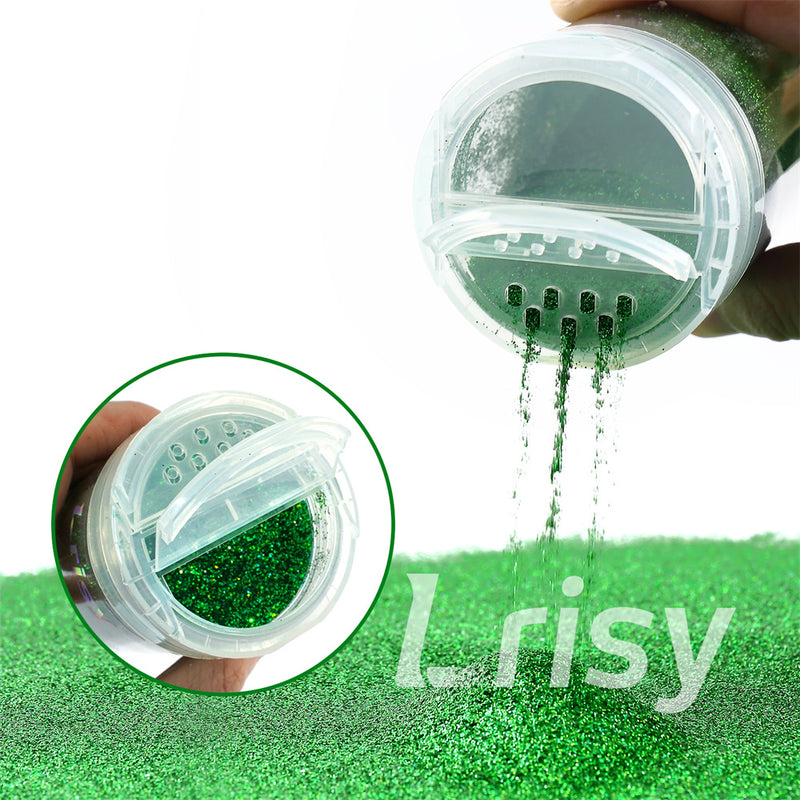 Lrisy Holographic Extra Fine Glitter Powder with Shaker Lid 140g/4.5oz (Ultra Thin Holographic Dark Green/LB0600)
