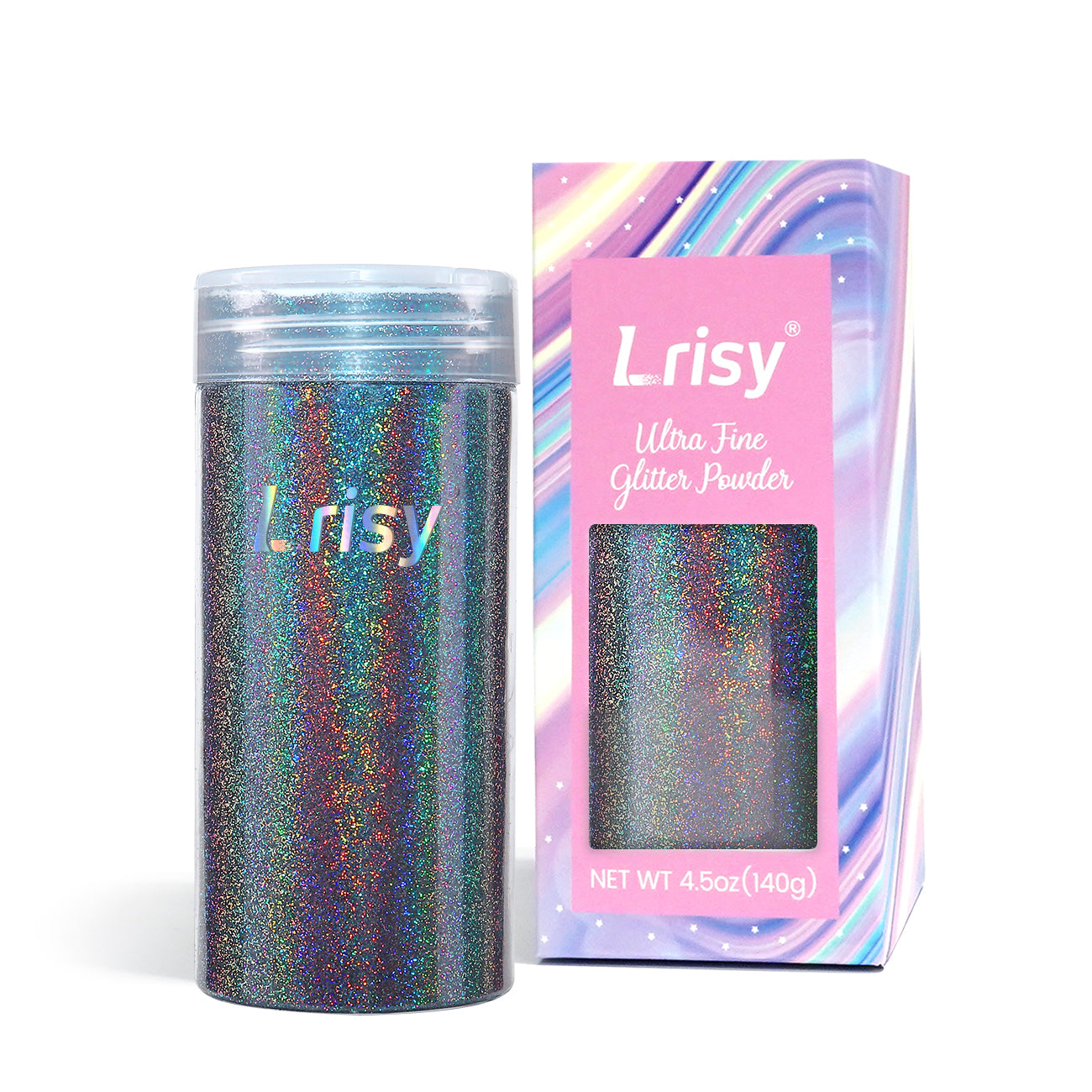 Lrisy Holographic Extra Fine Glitter Powder with Shaker Lid 140g/4.5oz (Ultra Thin Holographic Grey/LB01002)