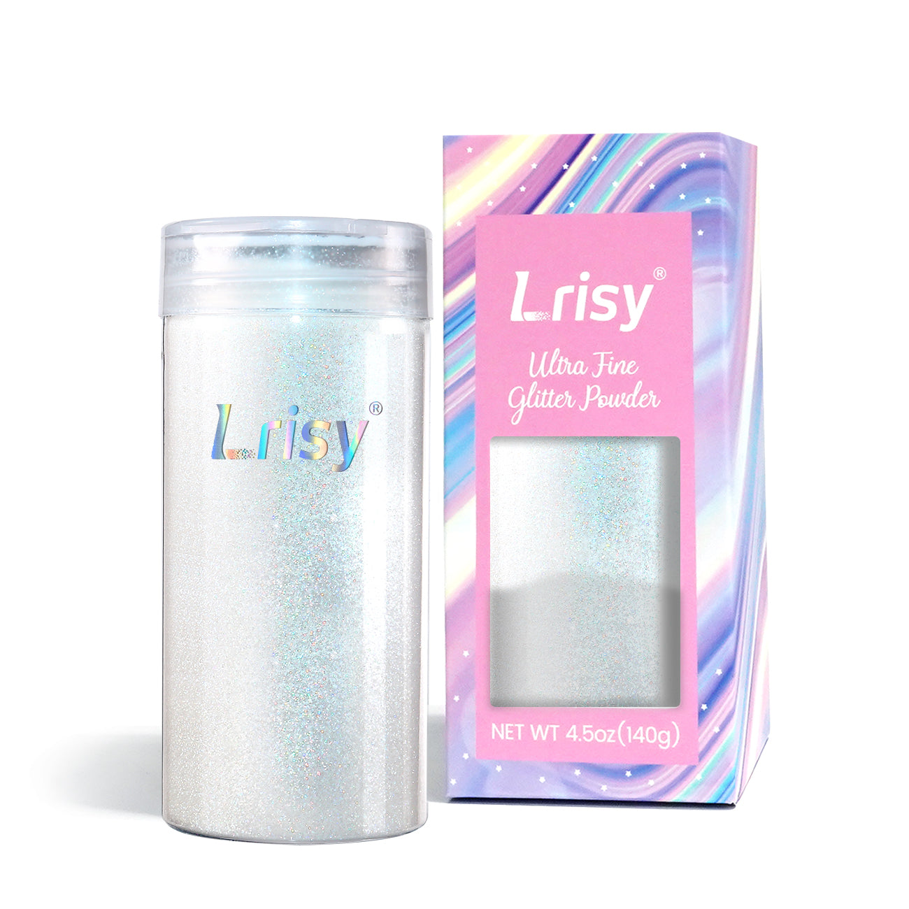 Lrisy Iridescent Extra Fine Glitter Powder with Shaker Lid 140g/4.5oz (Ultra Thin Iridescent Translucent Holographic White/LB1100)