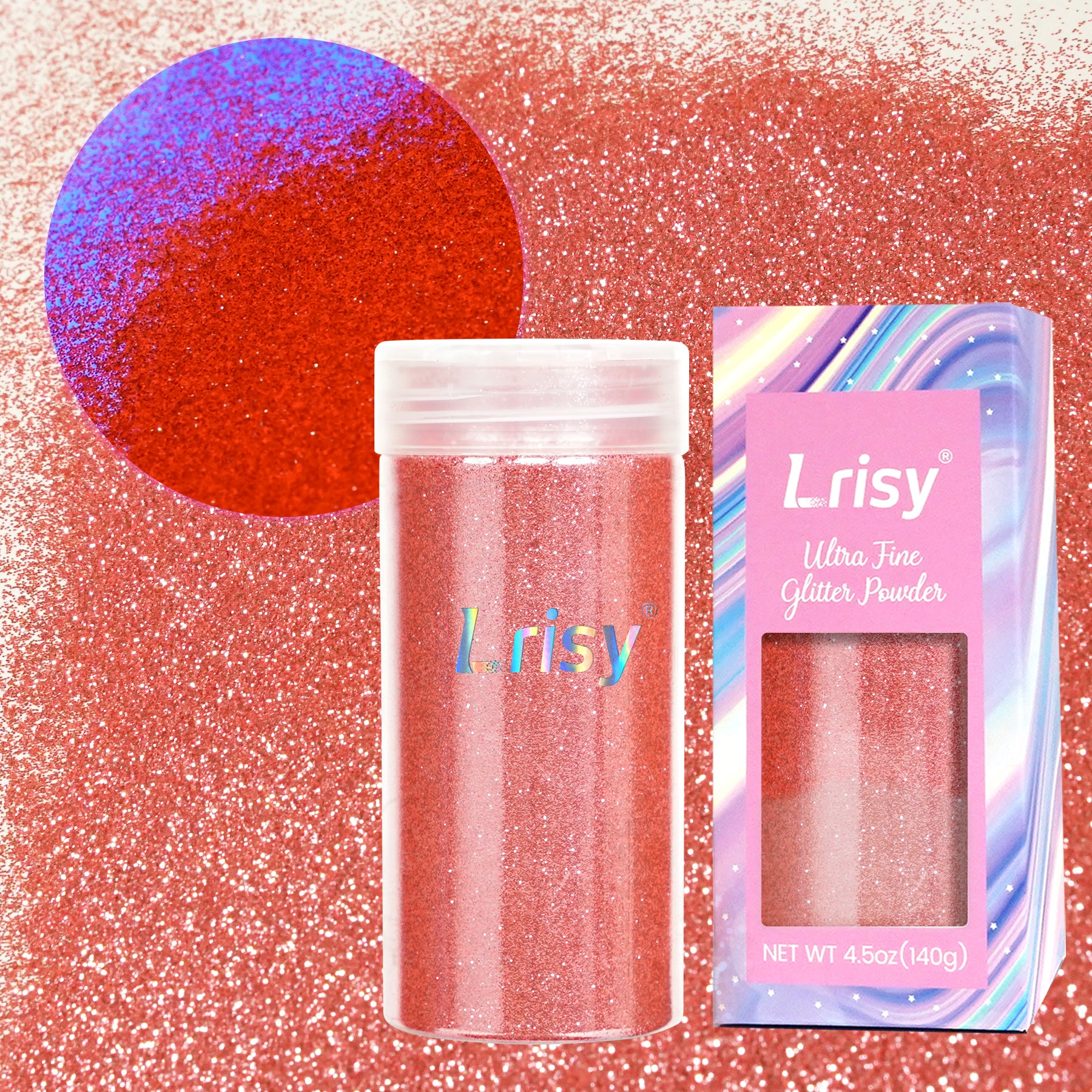 Lrisy 0.2mm Extra Fine Neon Light Punk Metallic Glitter Powder Pale Violet Red LR-1613