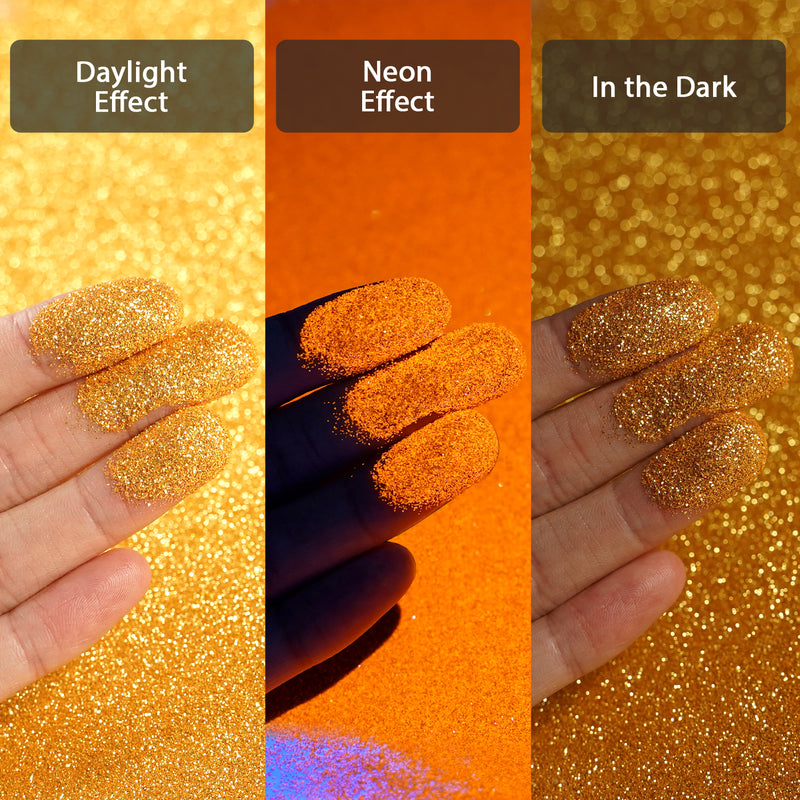 Lrisy 0.2mm Extra Fine Neon Light Punk Metallic Glitter Powder Orange Gold LR-18K