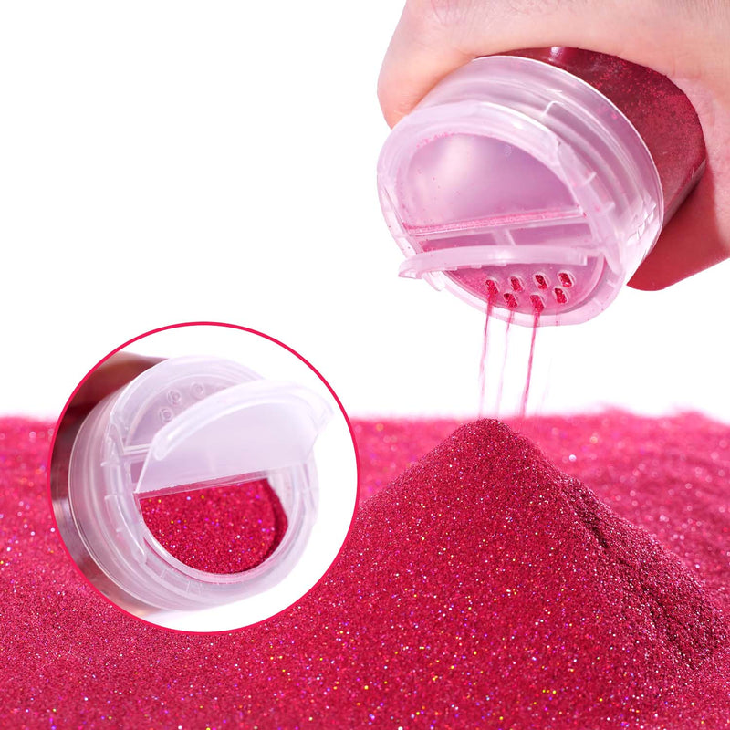 Lrisy Holographic Extra Fine Neon Punk Glitter Powder with Shaker Lid 140g/4.5oz (Holographic Carnation Red)