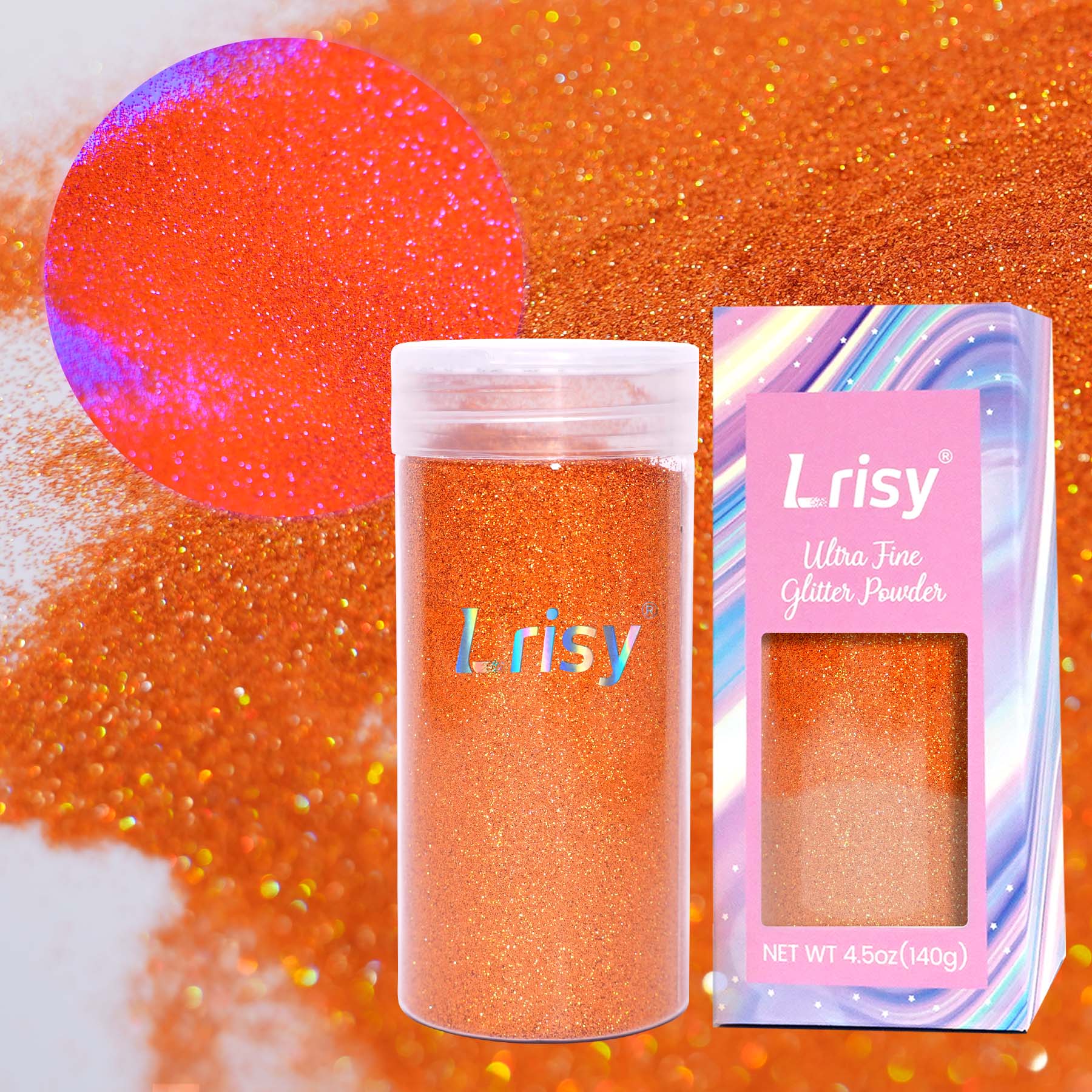Lrisy Holographic Extra Fine Neon Punk Glitter Powder with Shaker Lid 140g/4.5oz (Holographic Coppery)