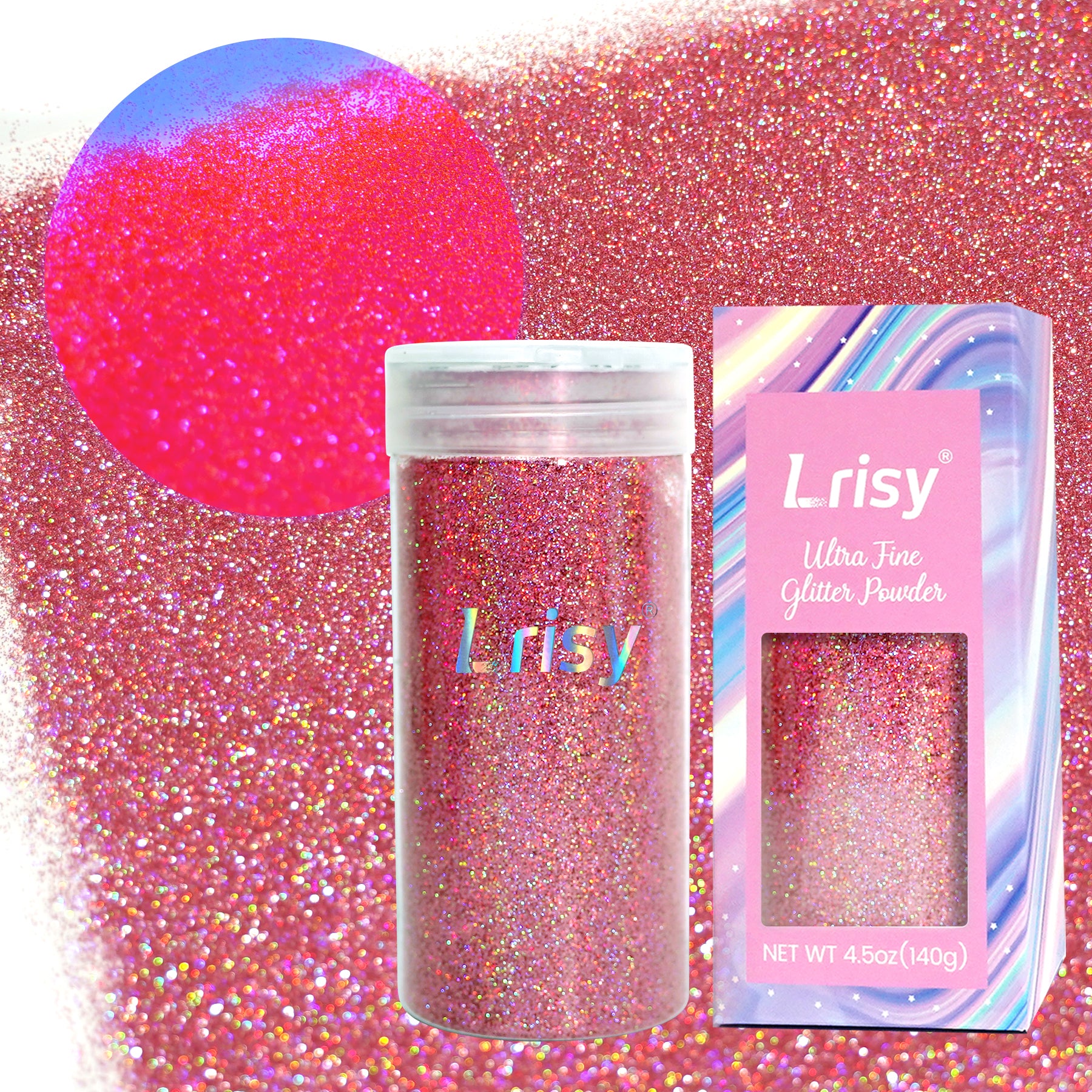 Lrisy Holographic Extra Fine Neon Punk Glitter Powder with Shaker Lid 140g/4.5oz (Holographic Hazy Pink)