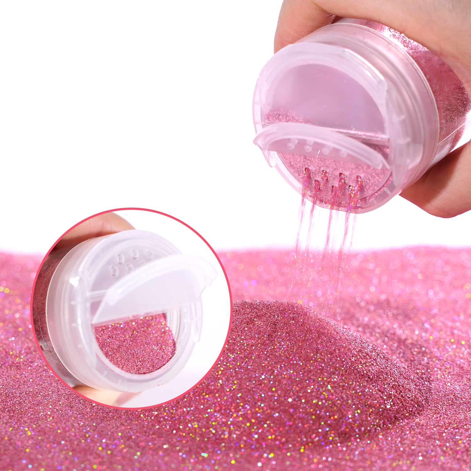 Lrisy Holographic Extra Fine Neon Punk Glitter Powder with Shaker Lid 140g/4.5oz (Holographic Hazy Pink)