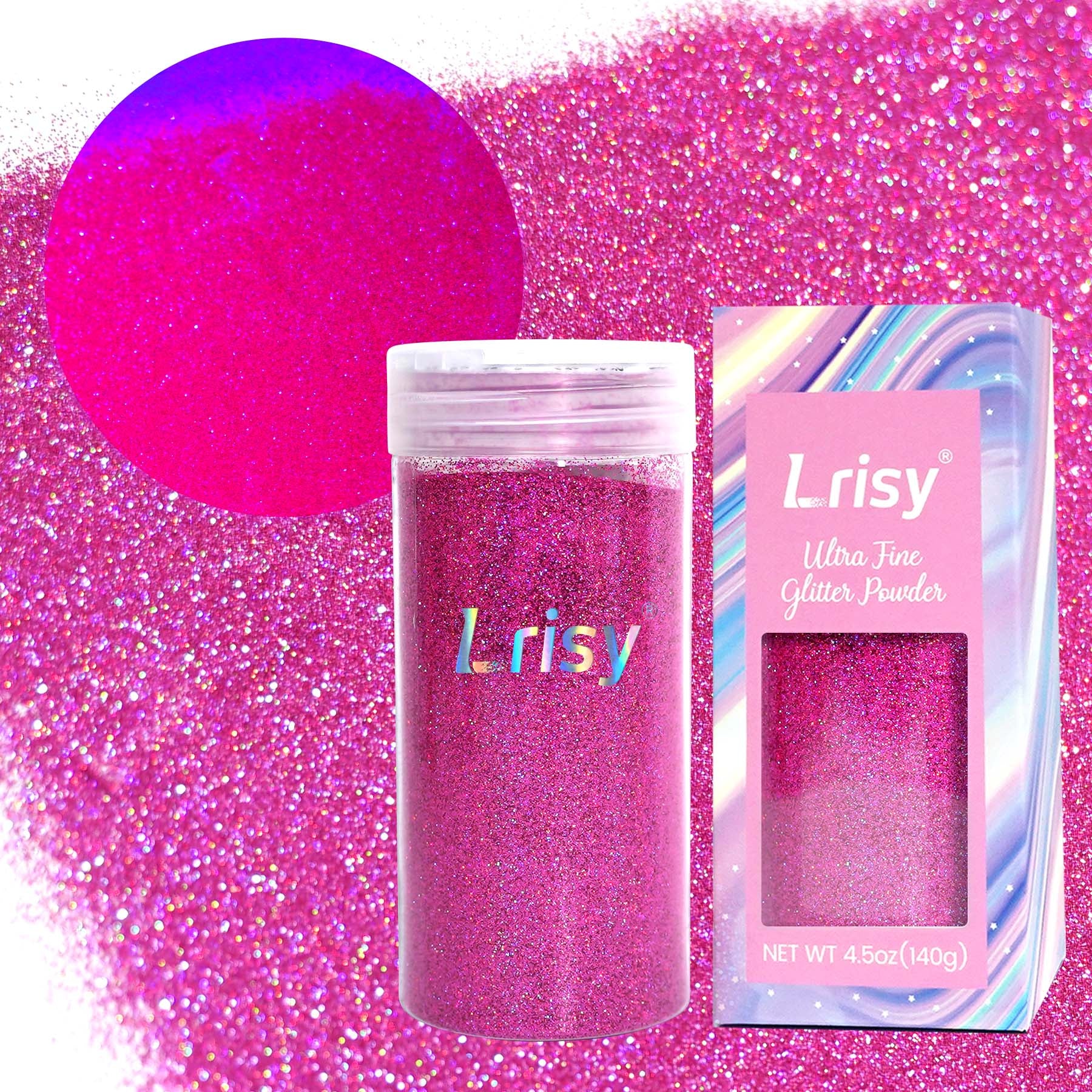 Lrisy Holographic Extra Fine Neon Punk Glitter Powder with Shaker Lid 140g/4.5oz (Holographic Rose Pink)