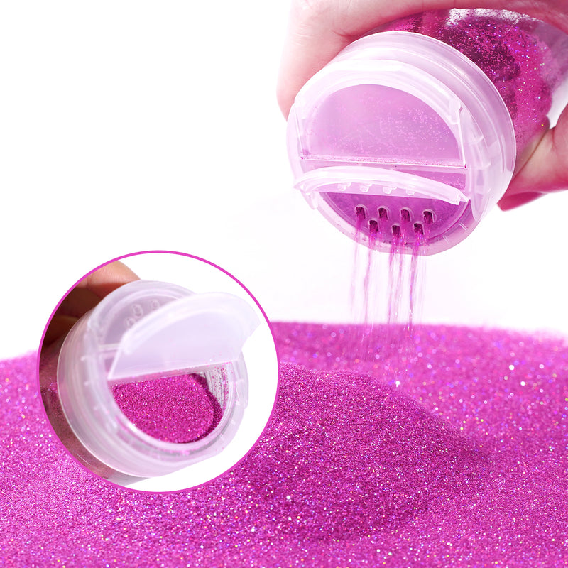 Lrisy Holographic Extra Fine Neon Punk Glitter Powder with Shaker Lid 140g/4.5oz (Holographic Rose Pink)