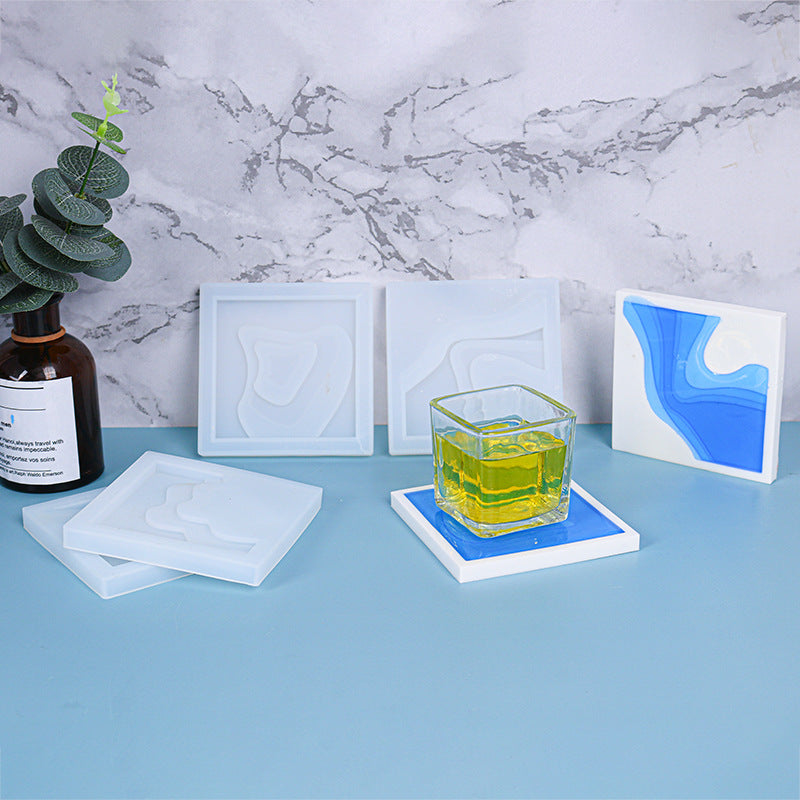 Pack of 4 DIY Square Casting Coaster Silicone Resin Mold M-DYYY-HDBD06
