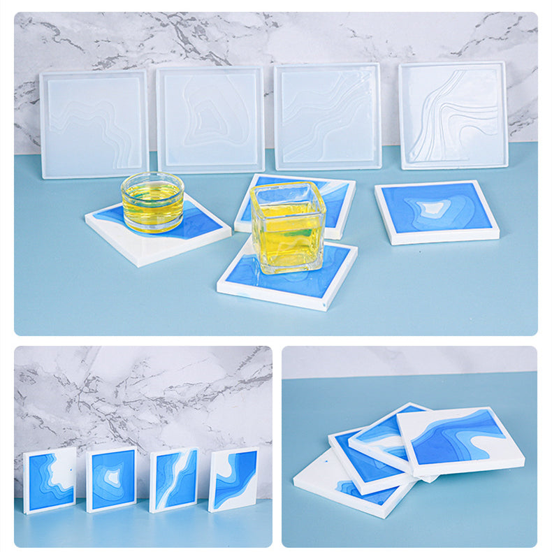 Pack of 4 DIY Square Casting Coaster Silicone Resin Mold M-DYYY-HDBD06
