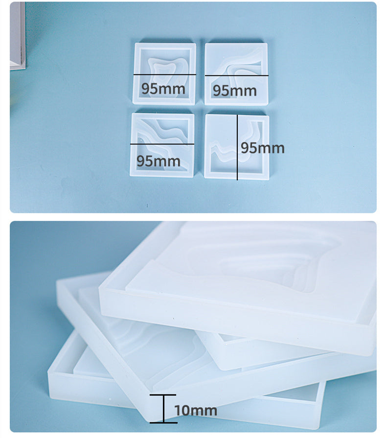 Pack of 4 DIY Square Casting Coaster Silicone Resin Mold M-DYYY-HDBD06