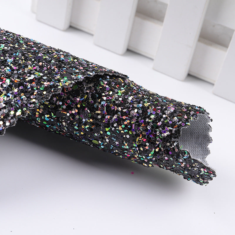 Thick 1.10mm Mix Holographic Color Chunky Glitter Faux Fabric Leather For Handbag