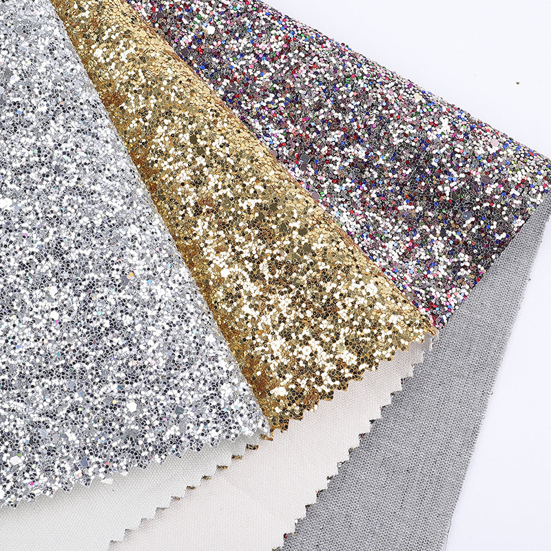 Thick 0.65mm Solid Color Chunky Glitter Faux Fabric Leather For Handbag Shoes