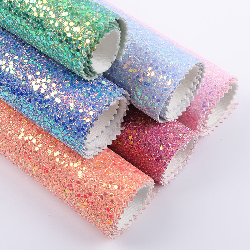 Thick 1.20mm Mix Iridescent Color Chunky Glitter Faux  Leather For Crafts Handbags