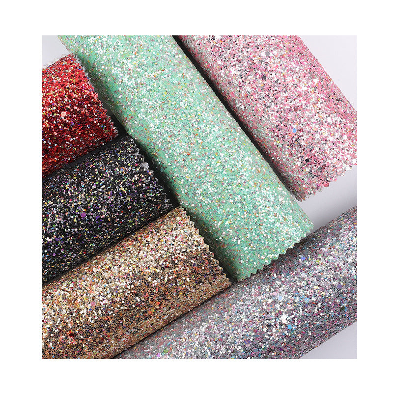 Thick 1.10mm Mix Holographic Color Chunky Glitter Faux Fabric Leather For Handbag
