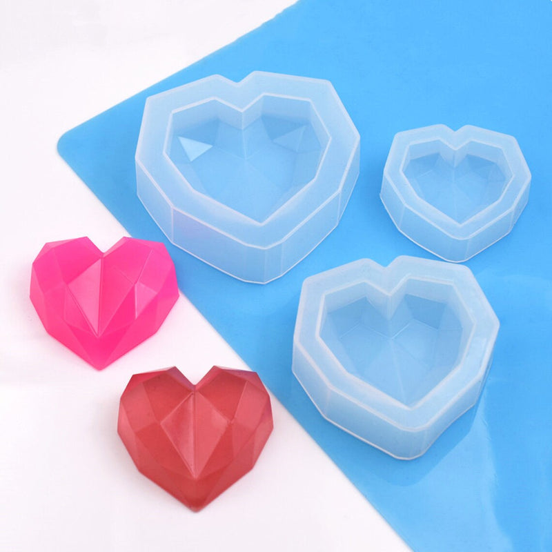 Faceted Heart Pack of 3 Silicone Resin Mold M-YMR-XXQM001